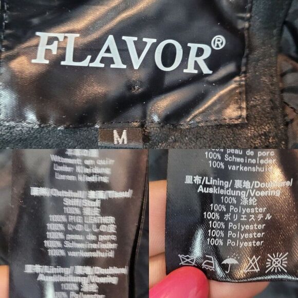 Flavor Mens Layered Pig Leather Hoodie Biker Moto  Jacket M Black Gray Removable - Picture 3 of 16